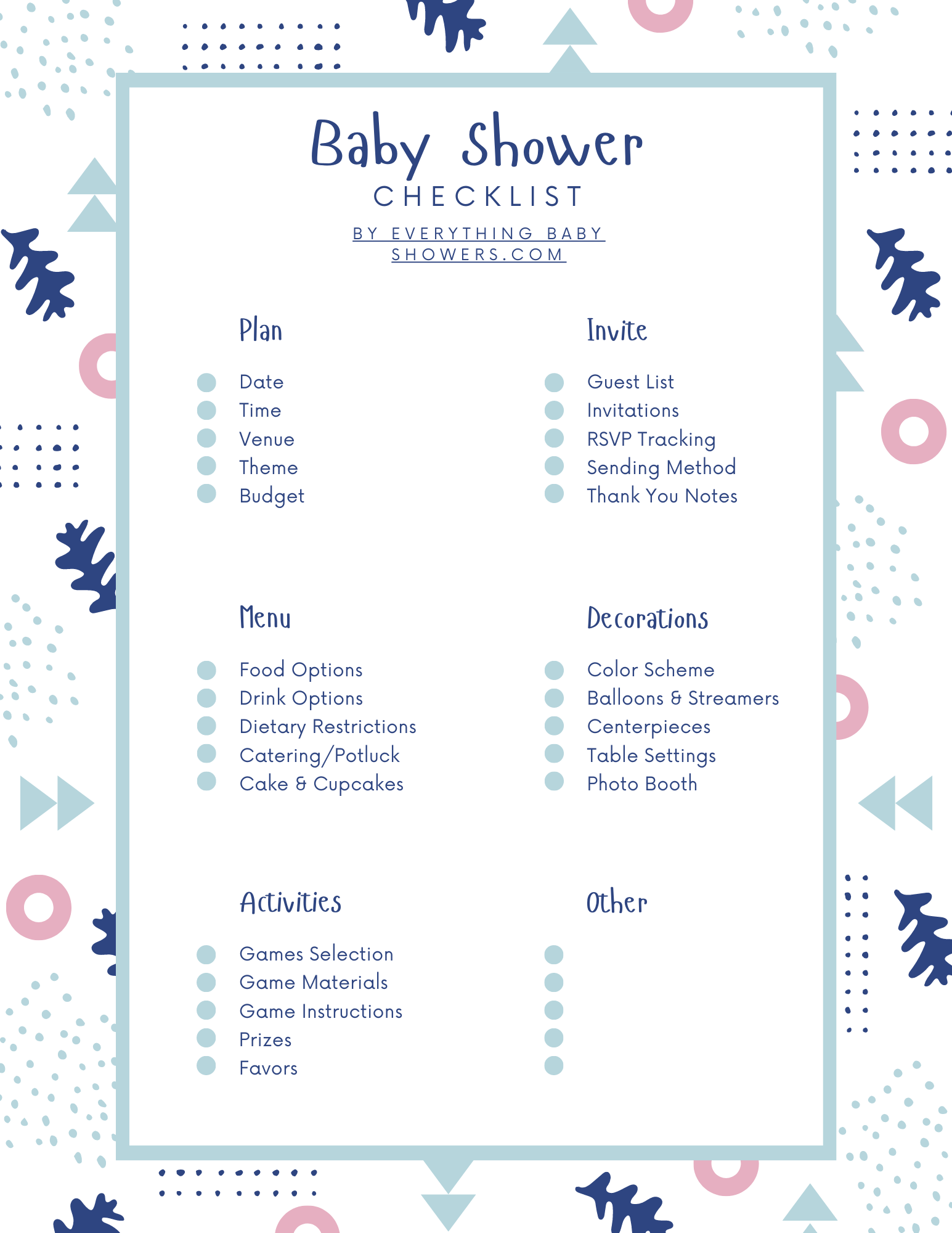 Free Printable Baby Shower Planning Checklist