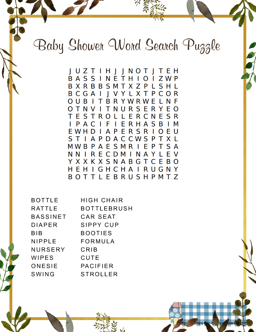 Free Printable Baby Shower Word Search Puzzle Game