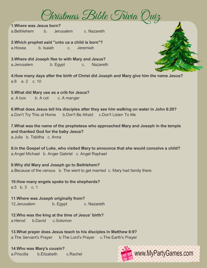 Free Printable Christmas Bible Trivia Quiz