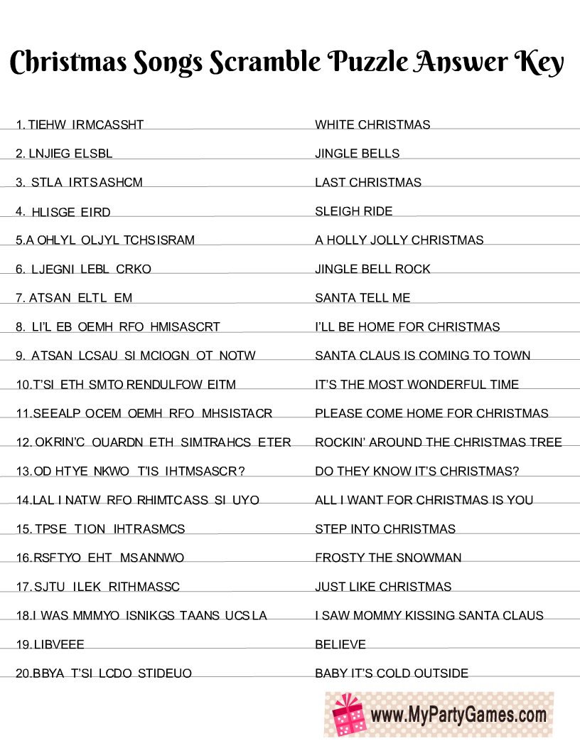 Christmas Song Scramble Free Printable