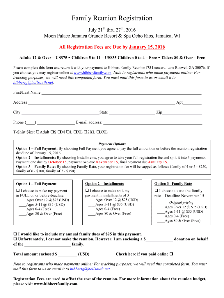 Free Printable Family Reunion Registration Forms