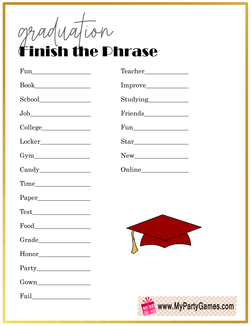 Free Printable Graduation Party Games