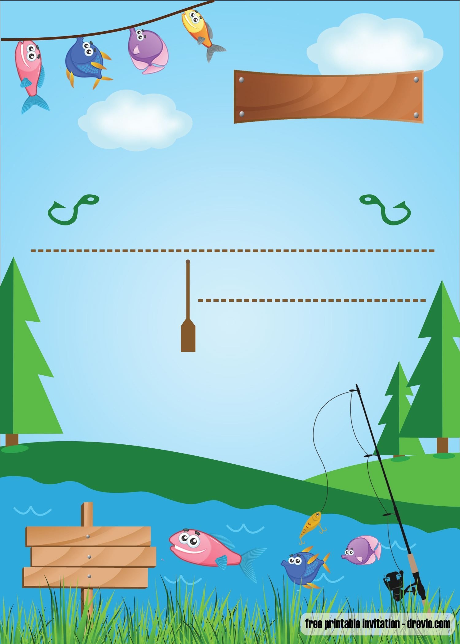 FREE Printable Fishing Birthday Party Invitation Template