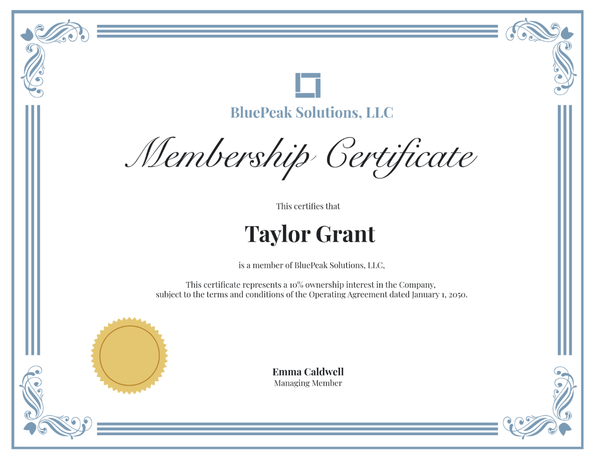 Free Printable Llc Membership Certificate
