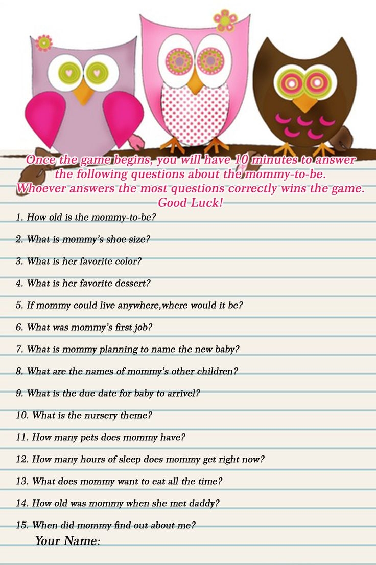 Free Printable Owl how Well Do You Know The Mommy Tobe Game 