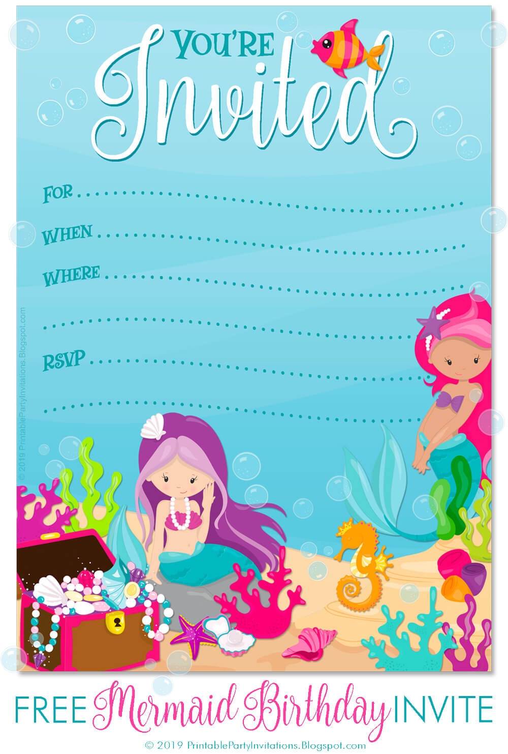 Mermaid Birthday Invitations Free Printable