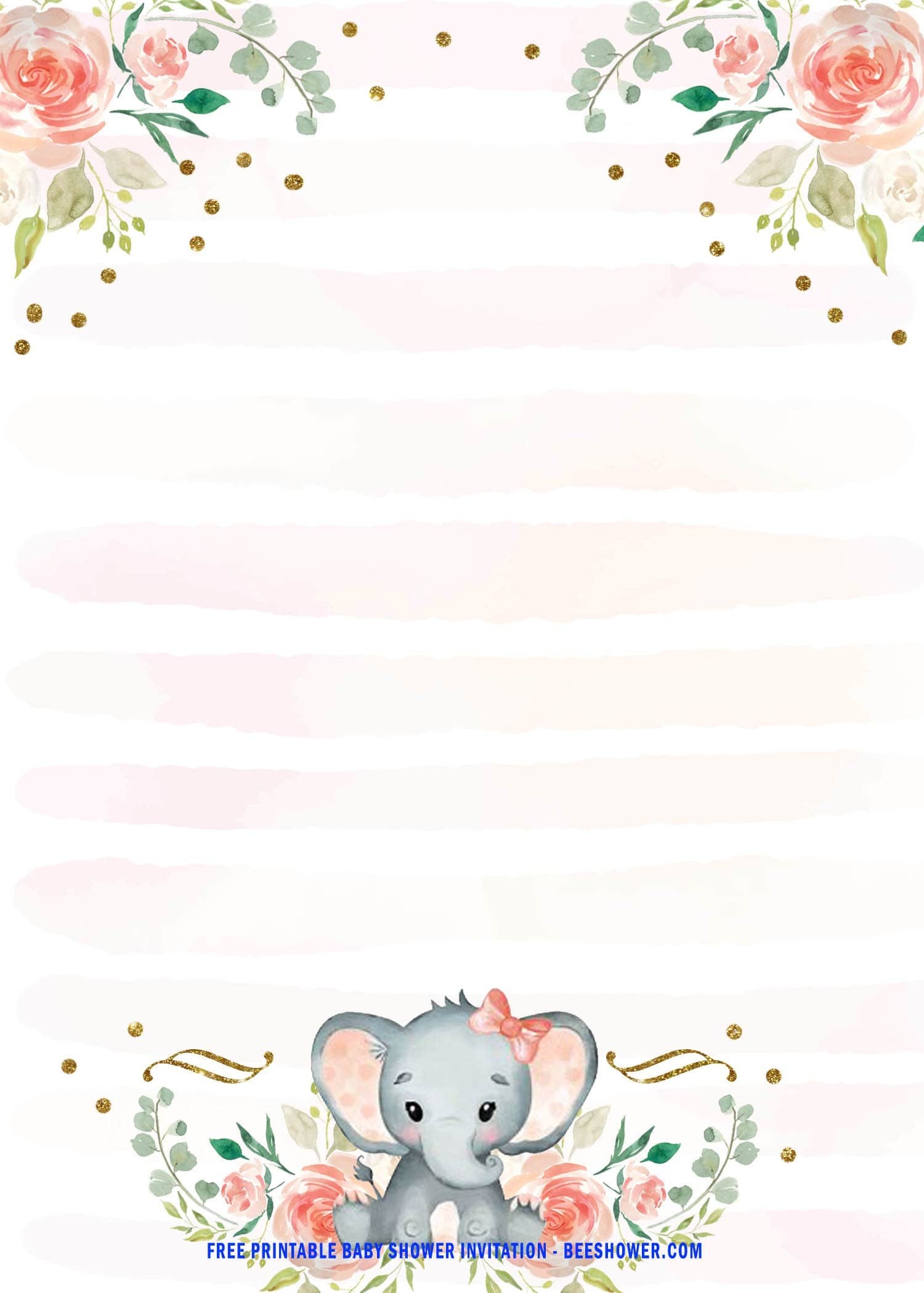FREE Printable Pink Baby Elephant Baby Shower Invitation Templates