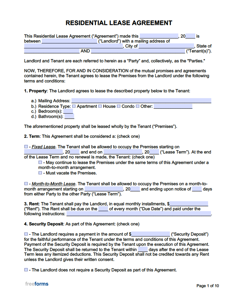Free Printable Simple Lease Agreement