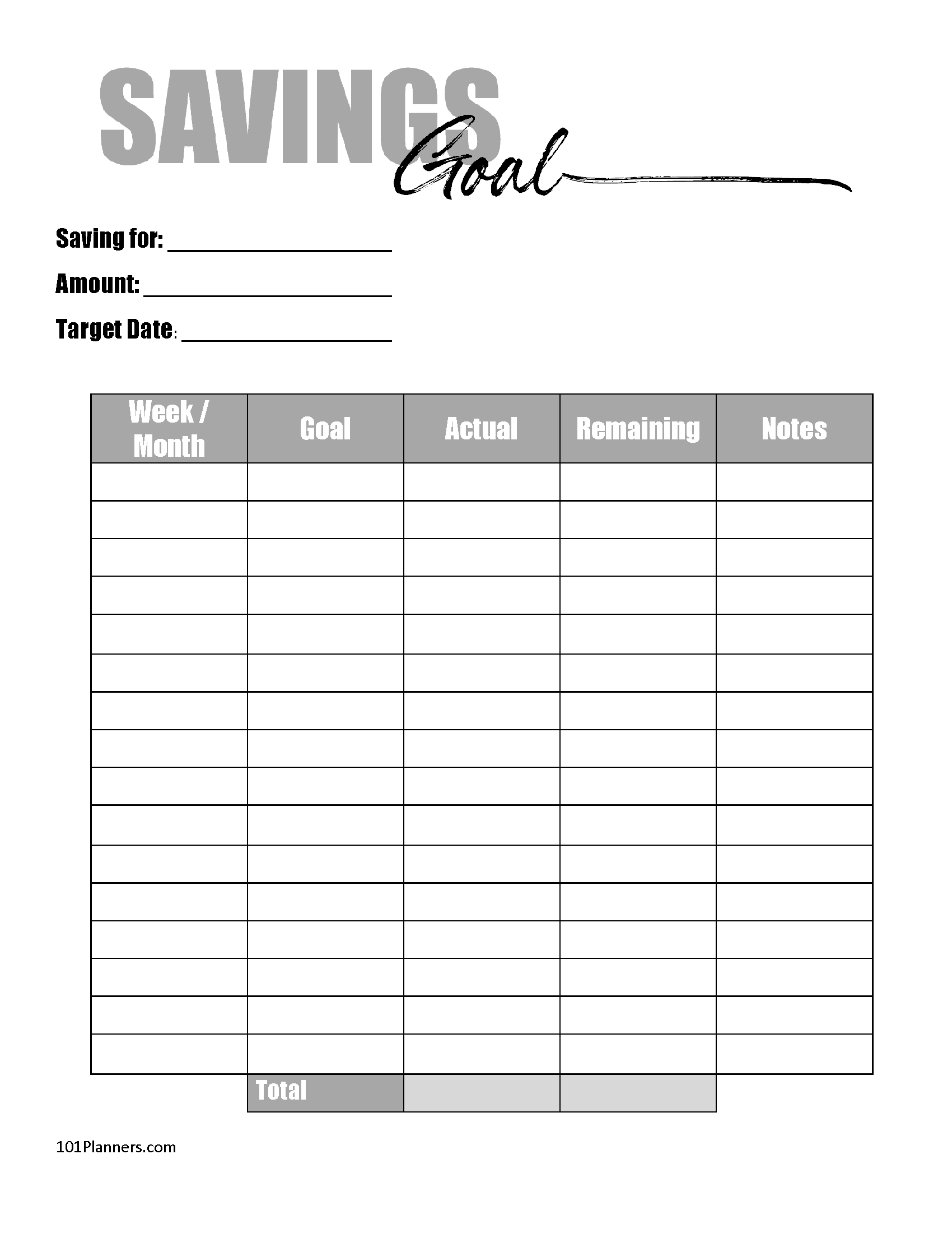 Free Printable Savings Goal Chart