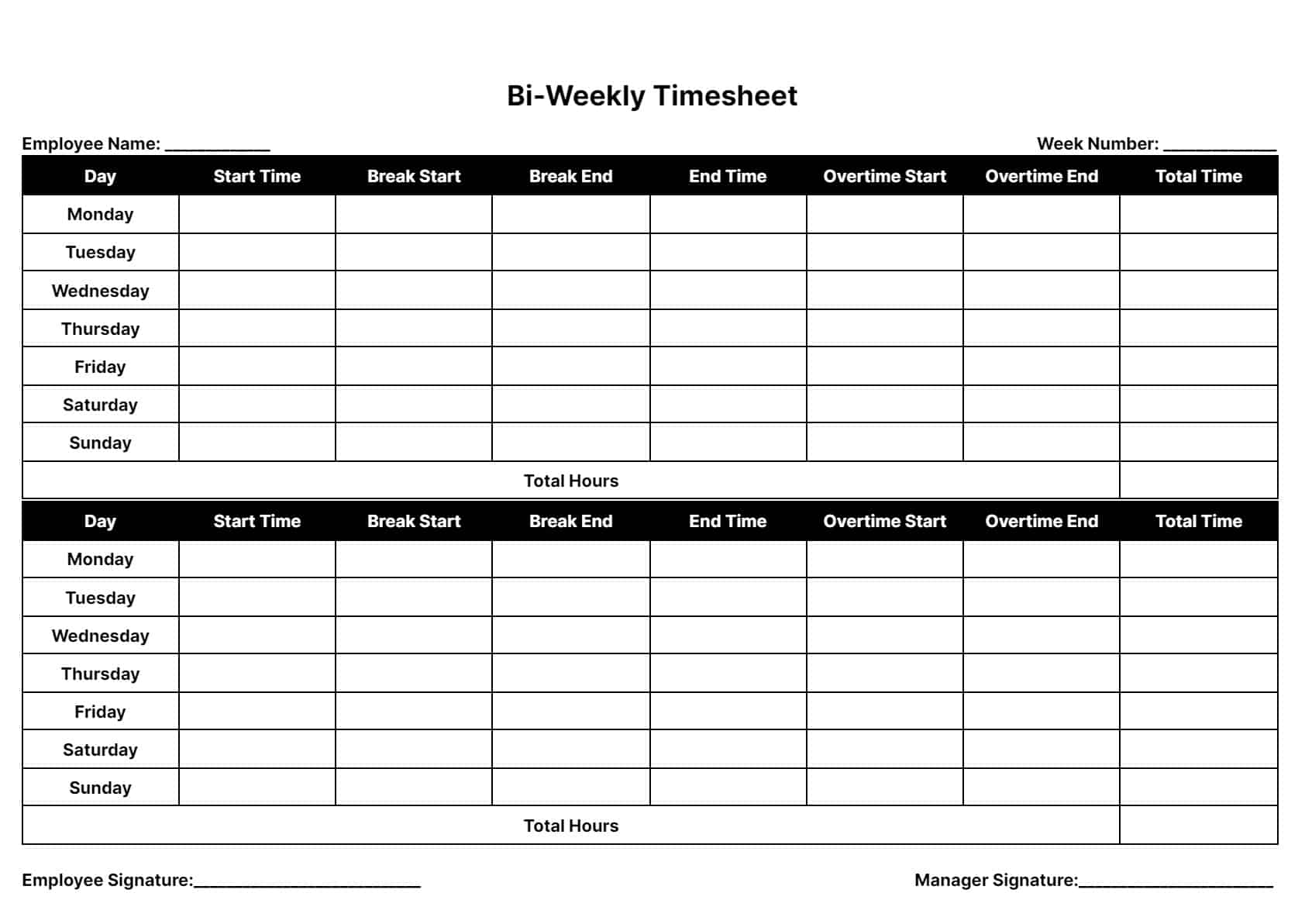 Free Printable Biweekly Time Sheets