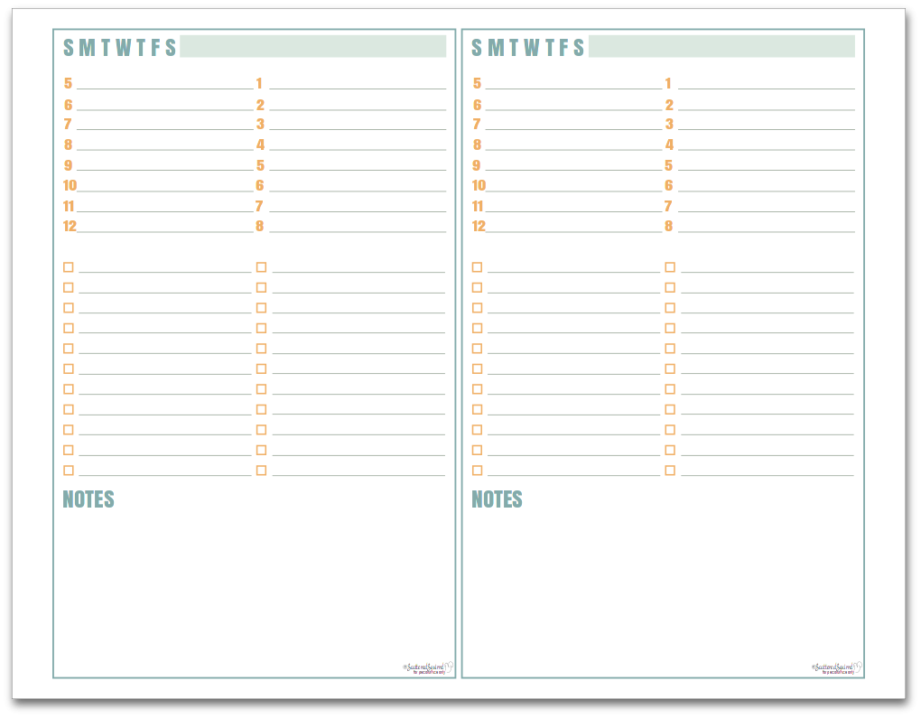 Free Printable Half Size Planner Pages