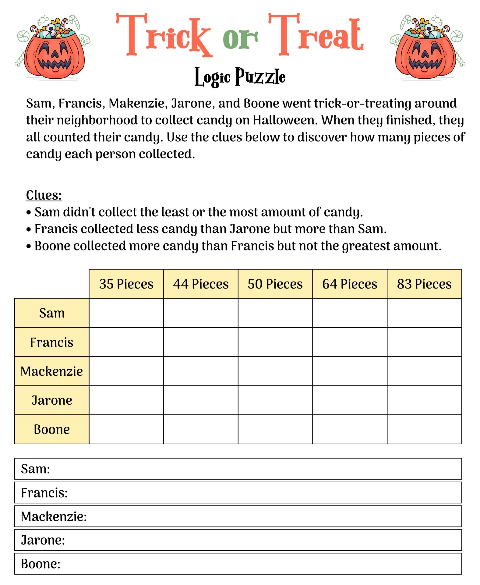 Halloween Logic Puzzles 15 Free PDF Printables Printablee Worksheets Library