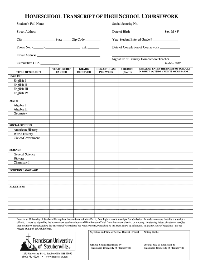 Free Printable High School Transcript Template