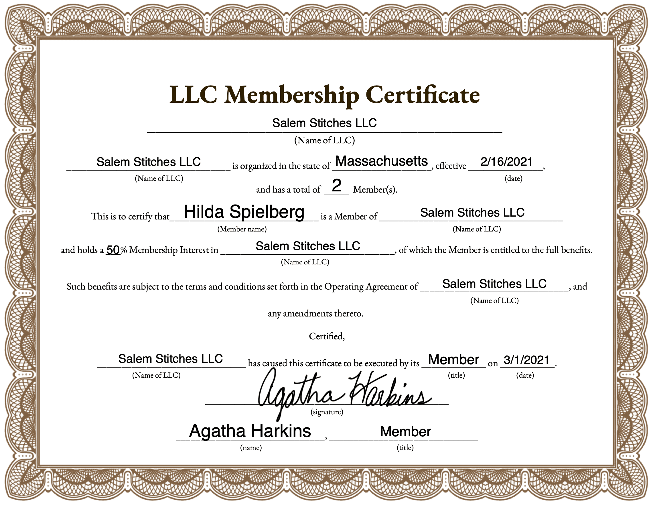 LLC Membership Certificate 2025 Free PDF LLC University 