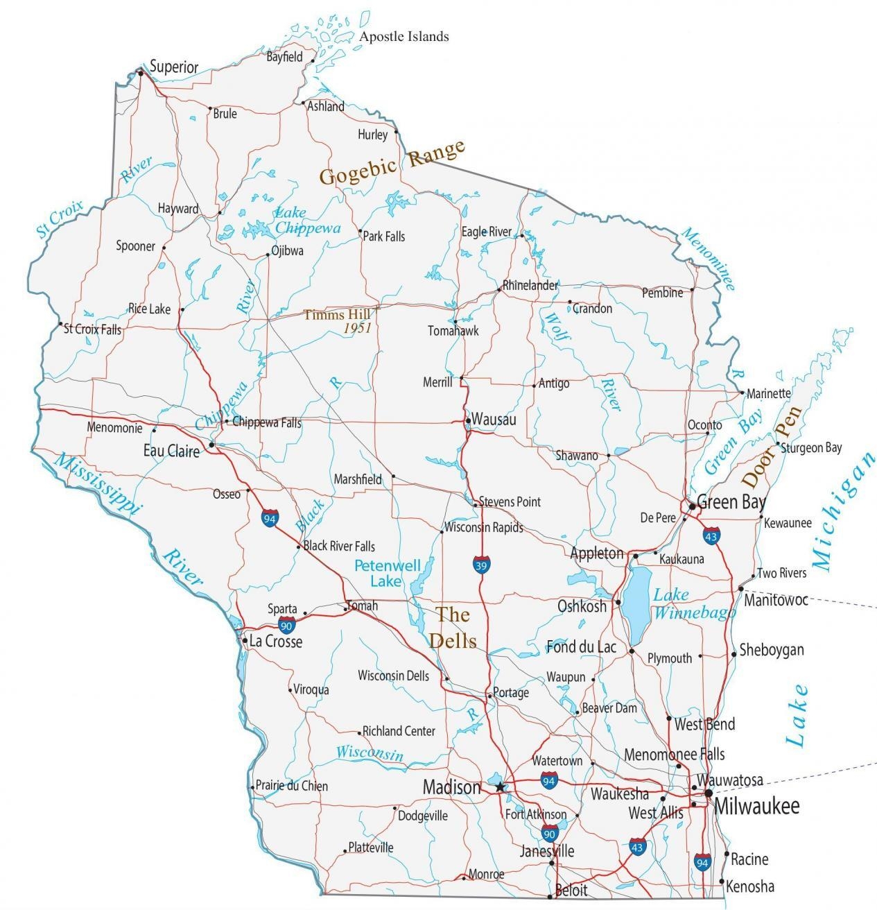 Map Of Wisconsin Cities And Roads GIS Geography