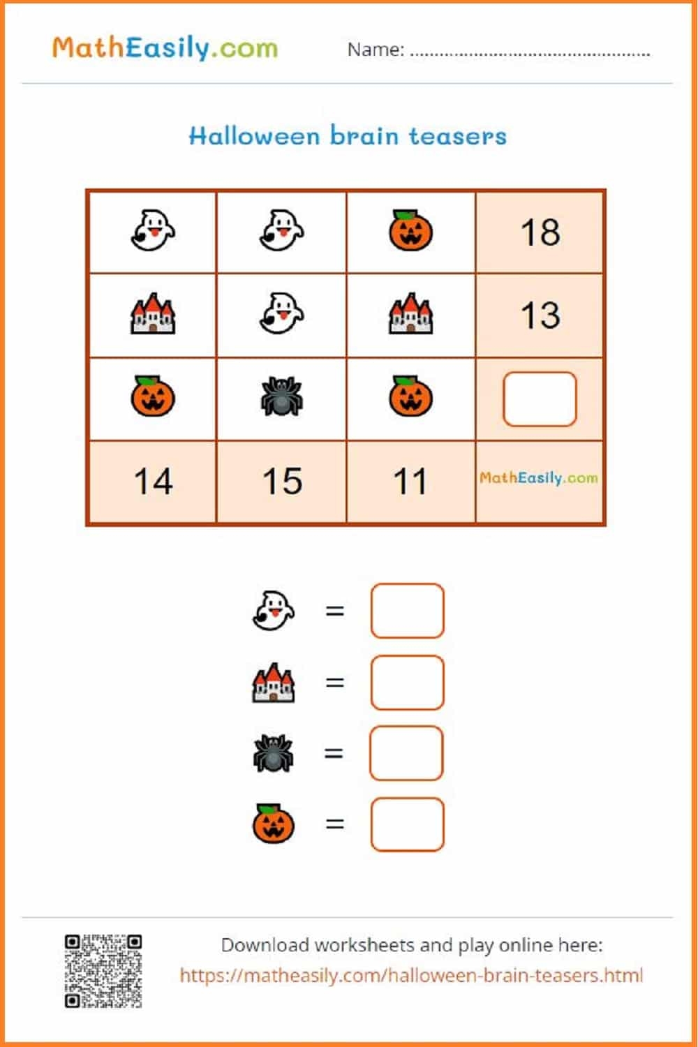 Math Halloween Puzzles Online PDF 