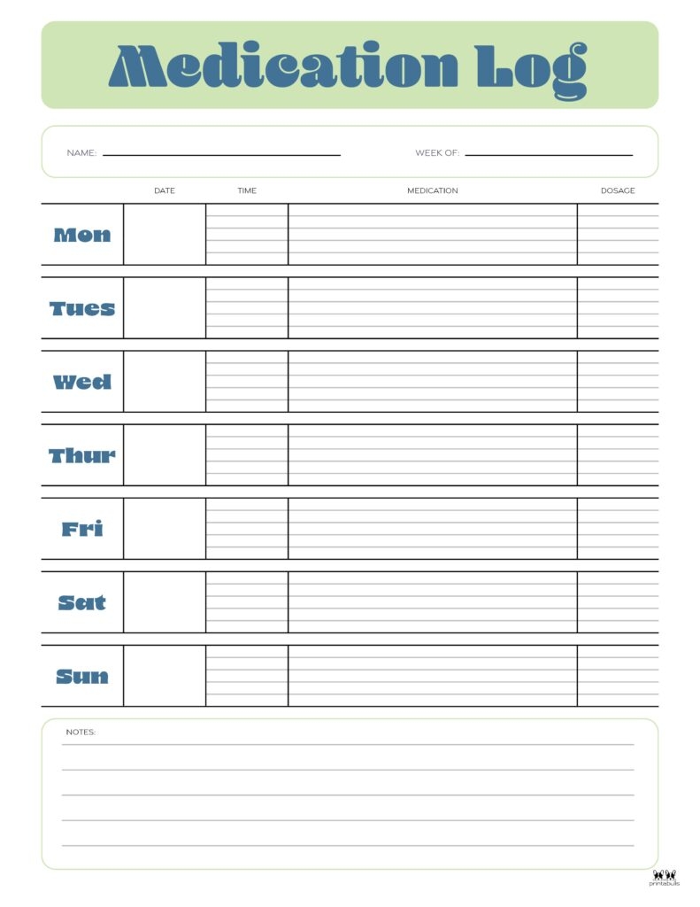 Free Printable Weekly Medication Chart