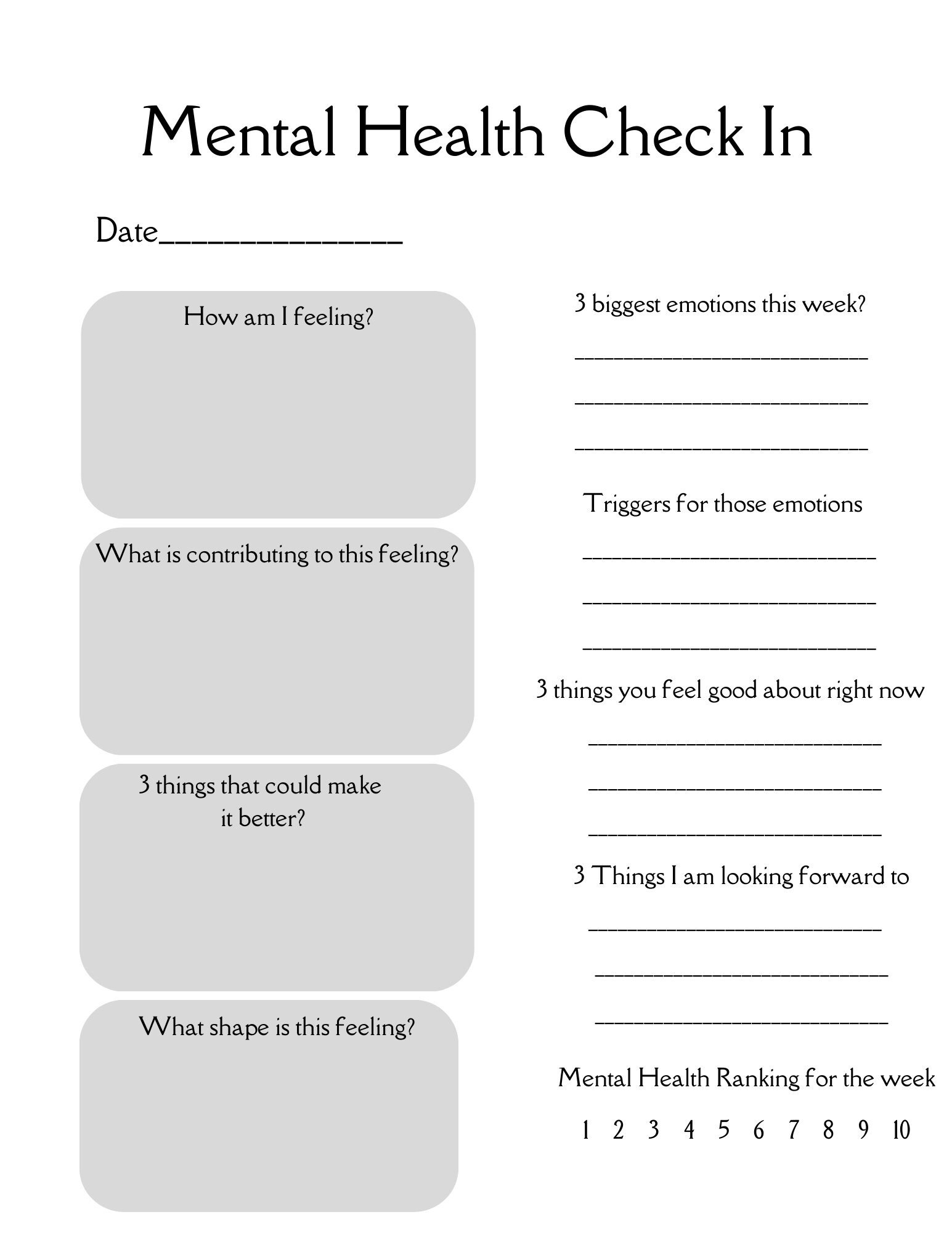 Free Printable Mental Health Worksheets