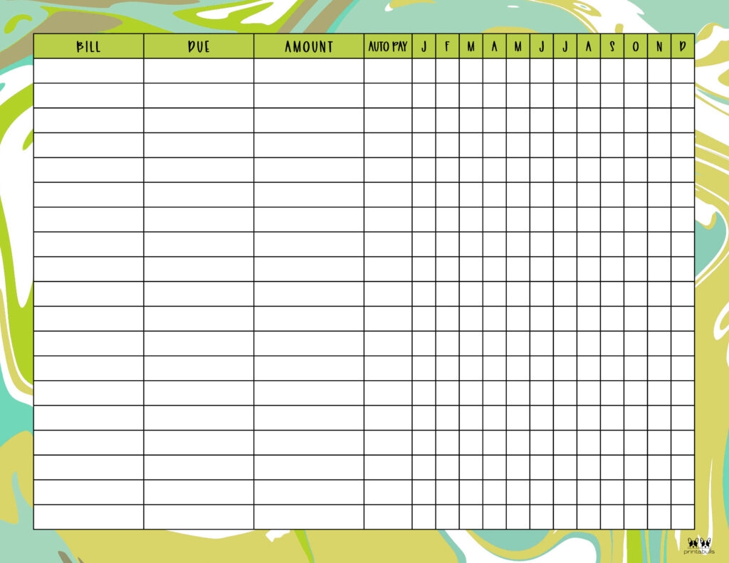 Annual Bill Schedule Free Printable