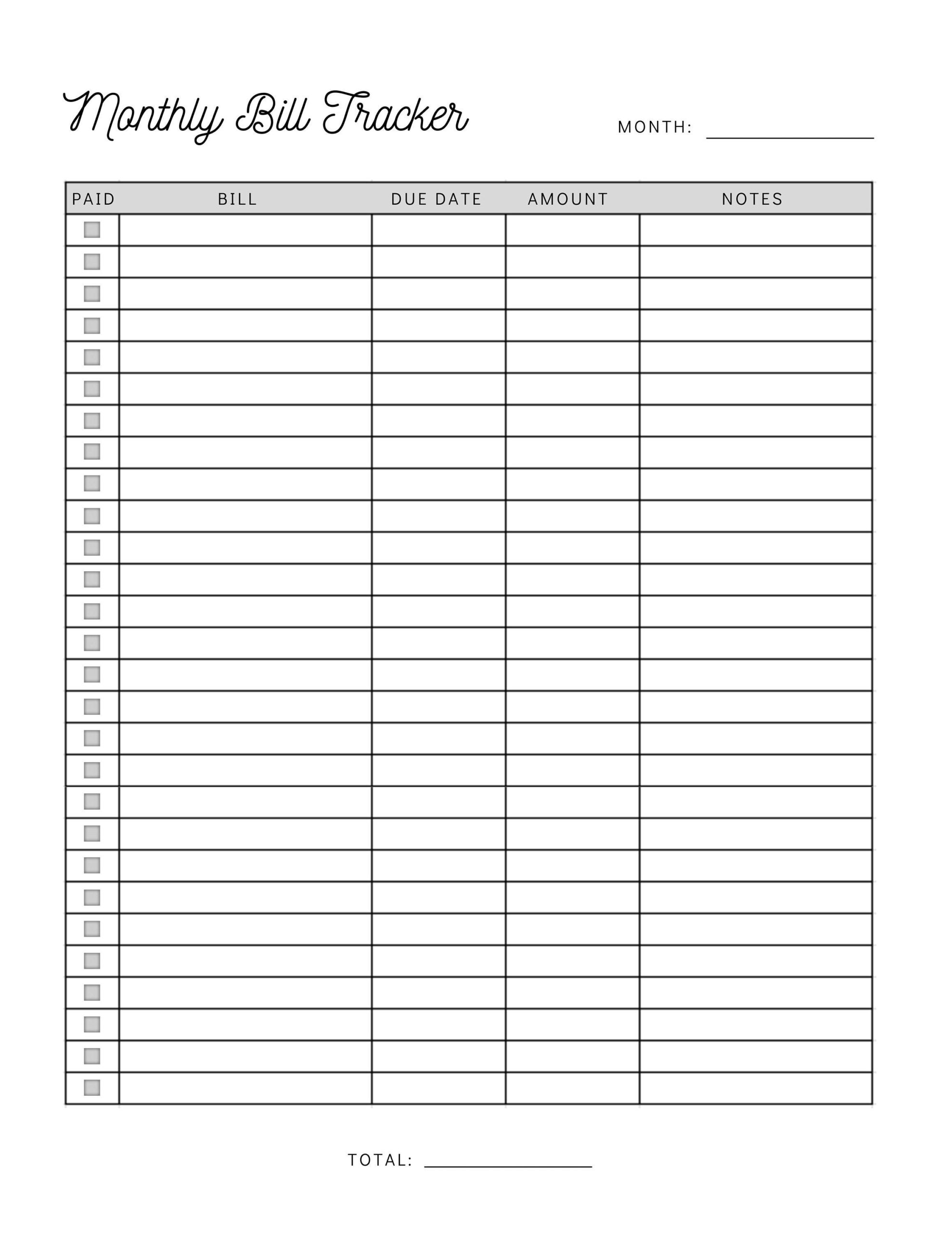 Free Printable Bill Pay Checklist
