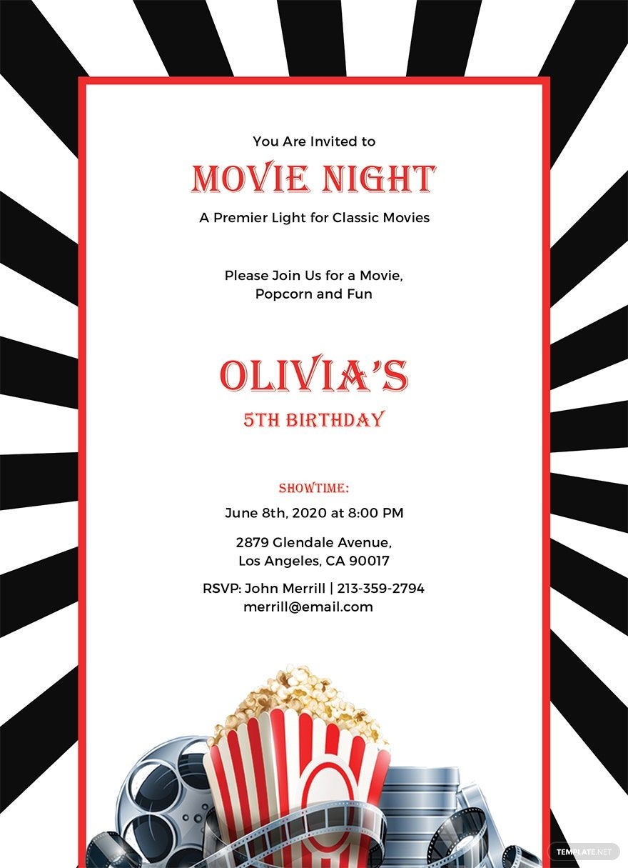 Movie Night Invitation Template In Publisher Word Illustrator PSD InDesign Pages Outlook Google Docs Download Template