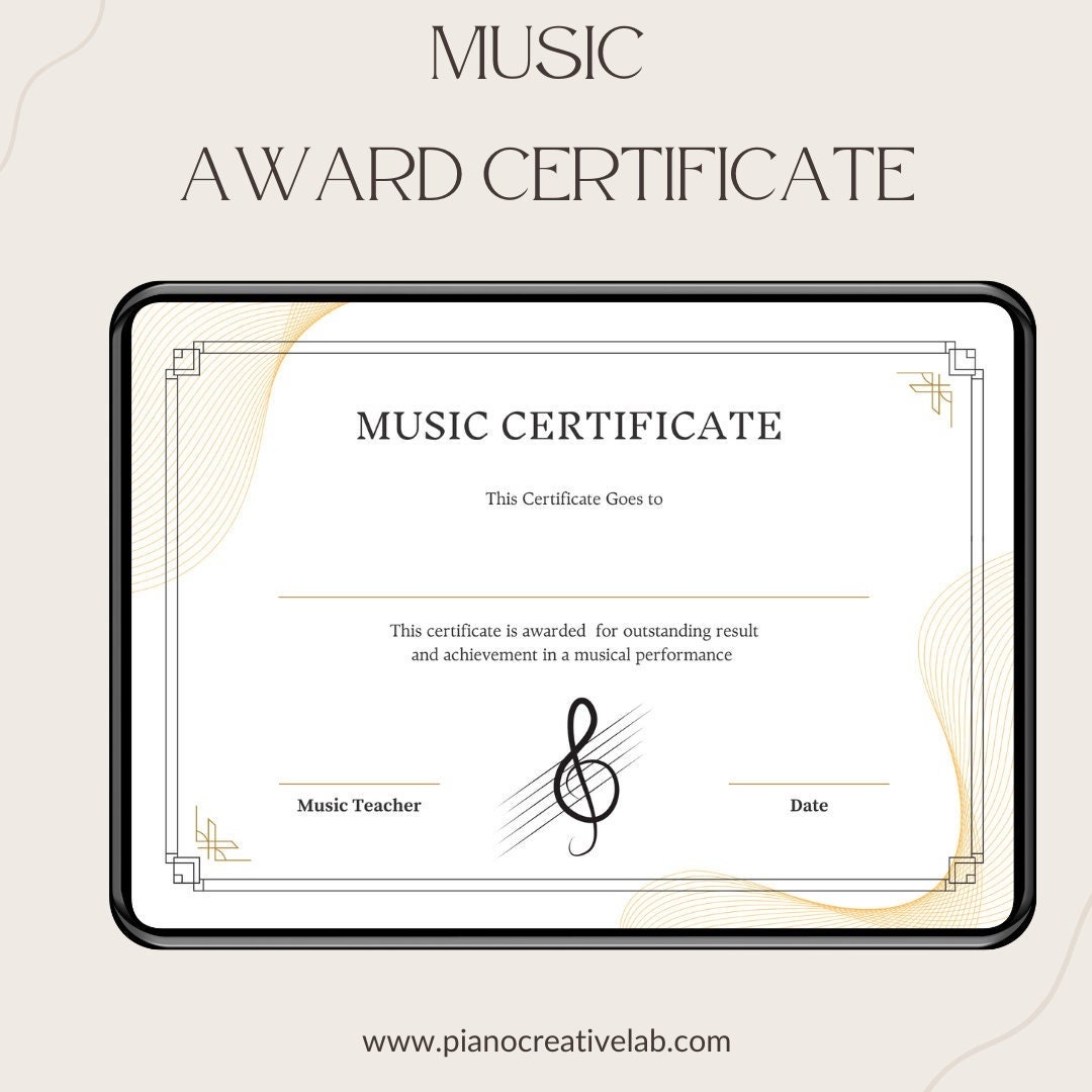 Music Certificates Achievement Award Printable Music Awards PDF Music Certificates School Certificates Instant Download Etsy