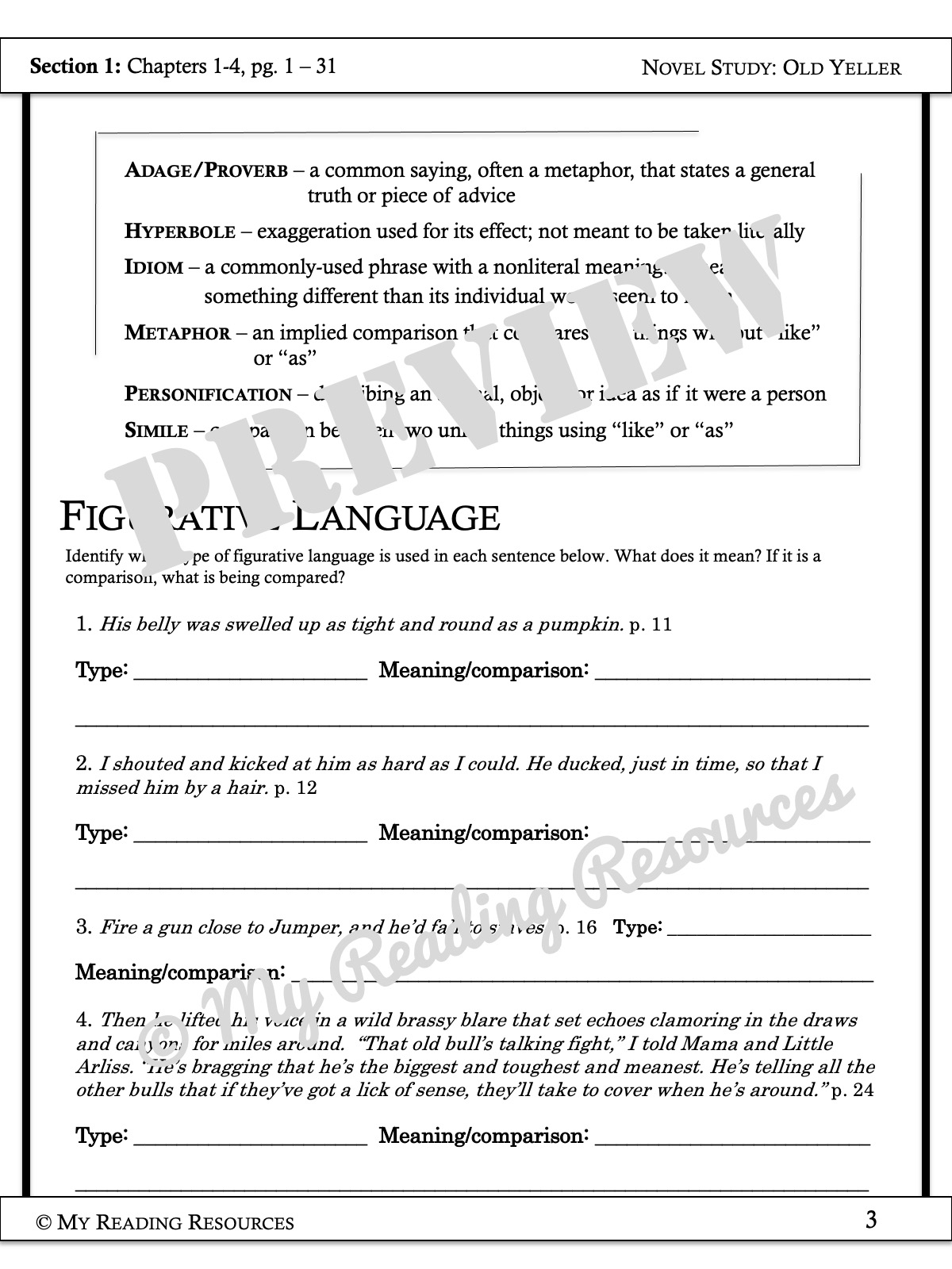 Old Yeller Student Worksheet Packet My Reading Resources Worksheets Library