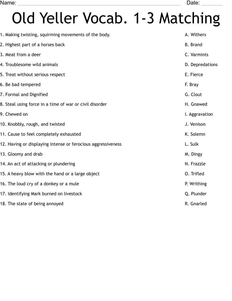 Old Yeller Student Worksheet Packet My Reading Resources Worksheets Library