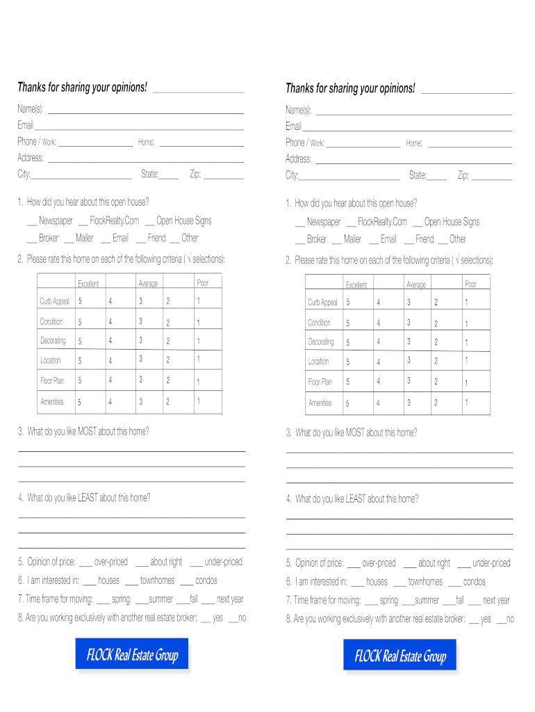 Free Printable Open House Feedback Form