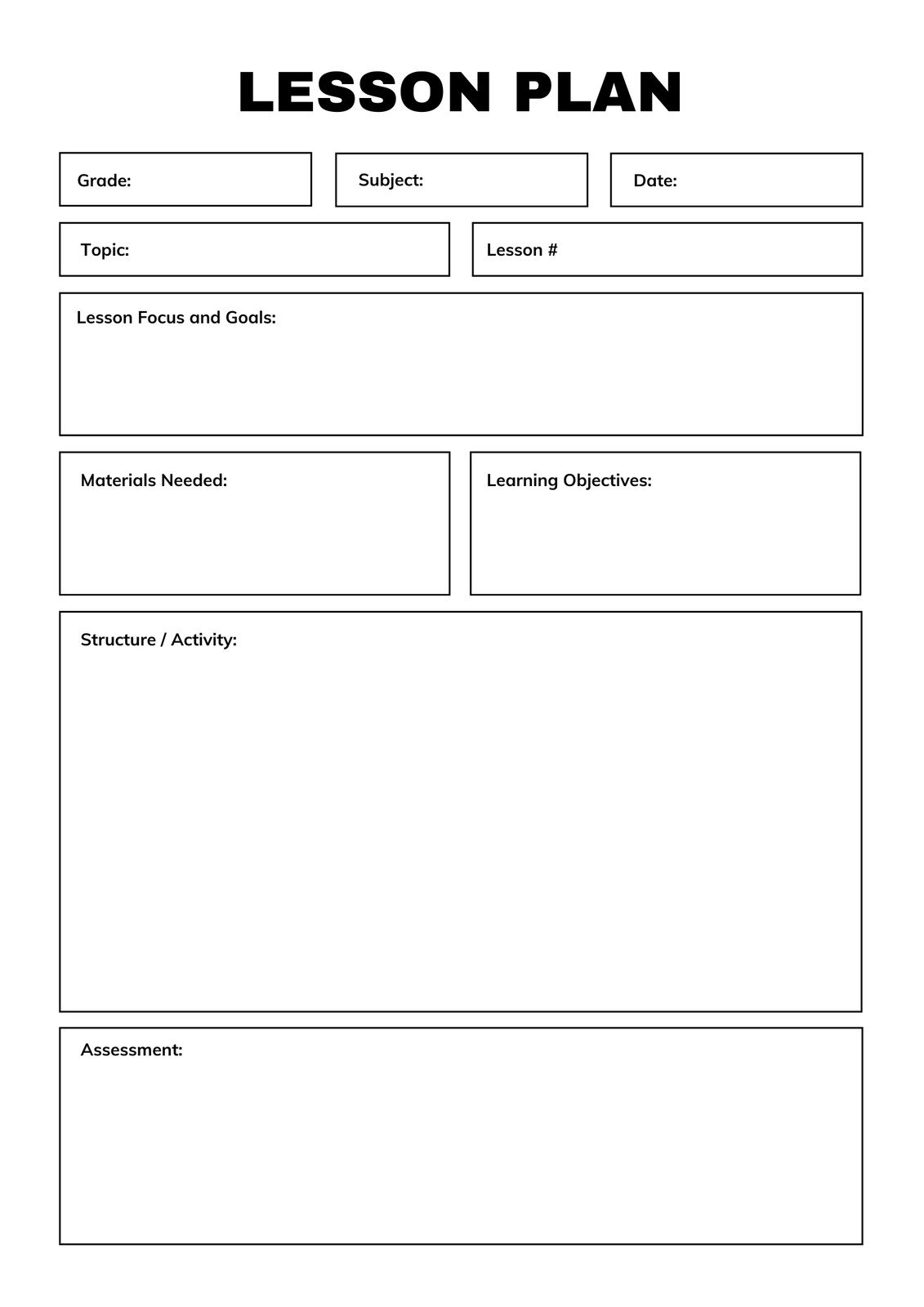 Free Printable Lesson Plan Templates