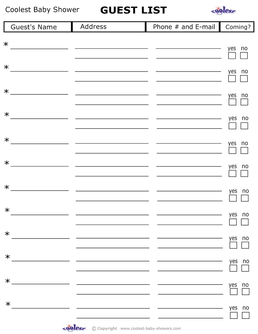 Printable Baby Shower Guest List Coolest Free Printables