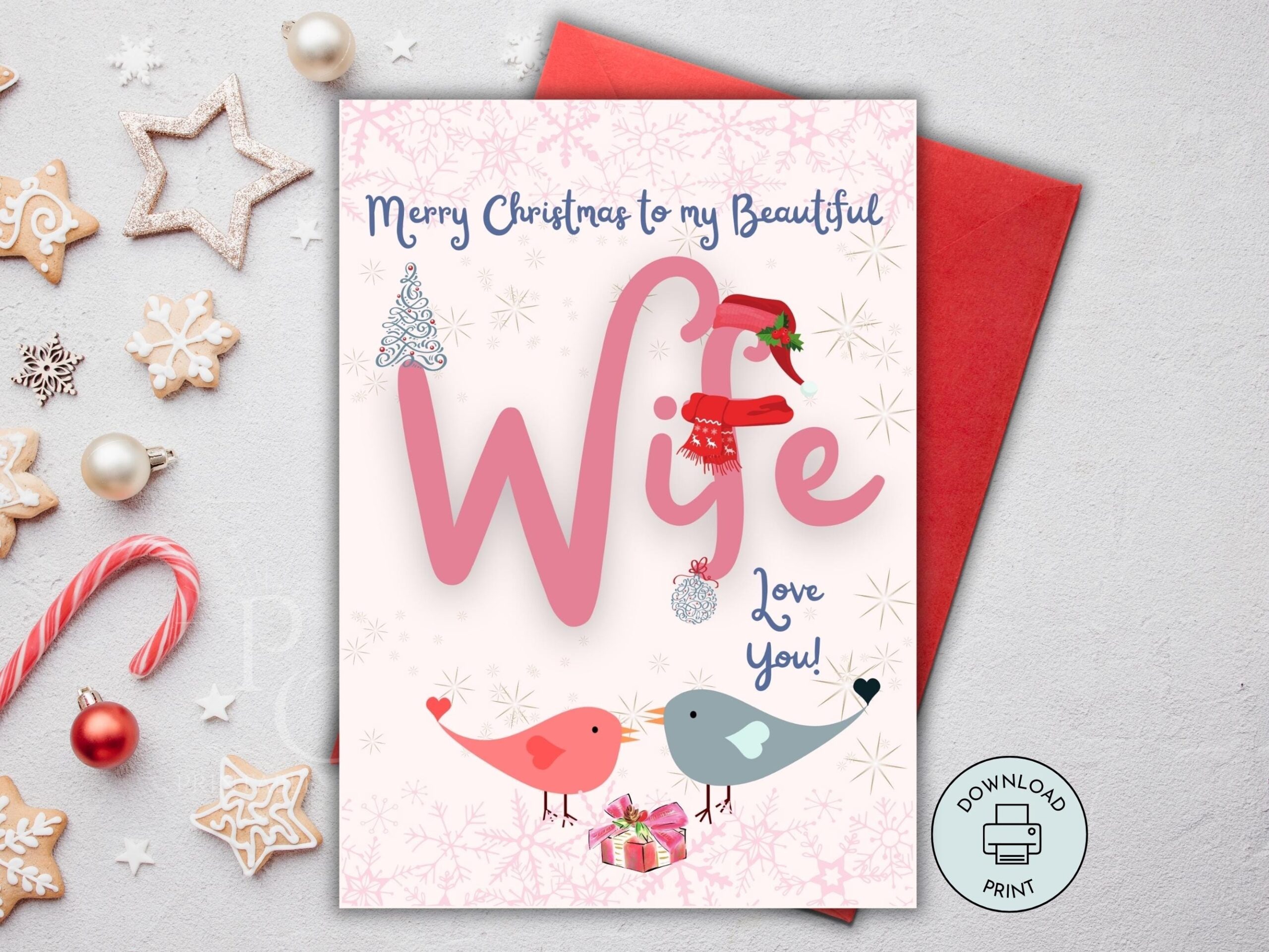 Printable Christmas Card For Wife Merry Christmas Wife Card Xmas Card Wife Season Greeting Card For Wife Instant Digital Download Card Etsy UK