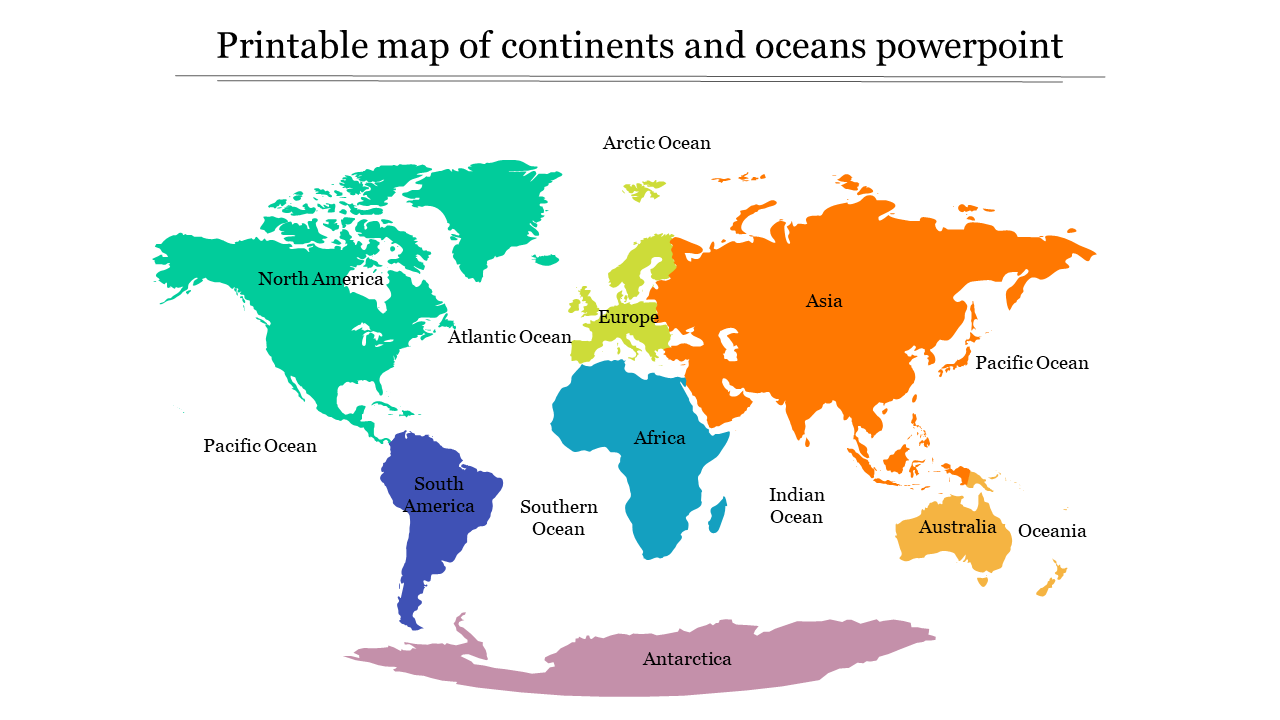 Printable Map Of Continents And Oceans PPT And Google Slides