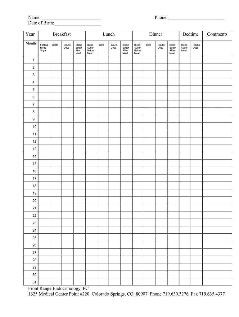 Free Printable Blood Glucose Chart