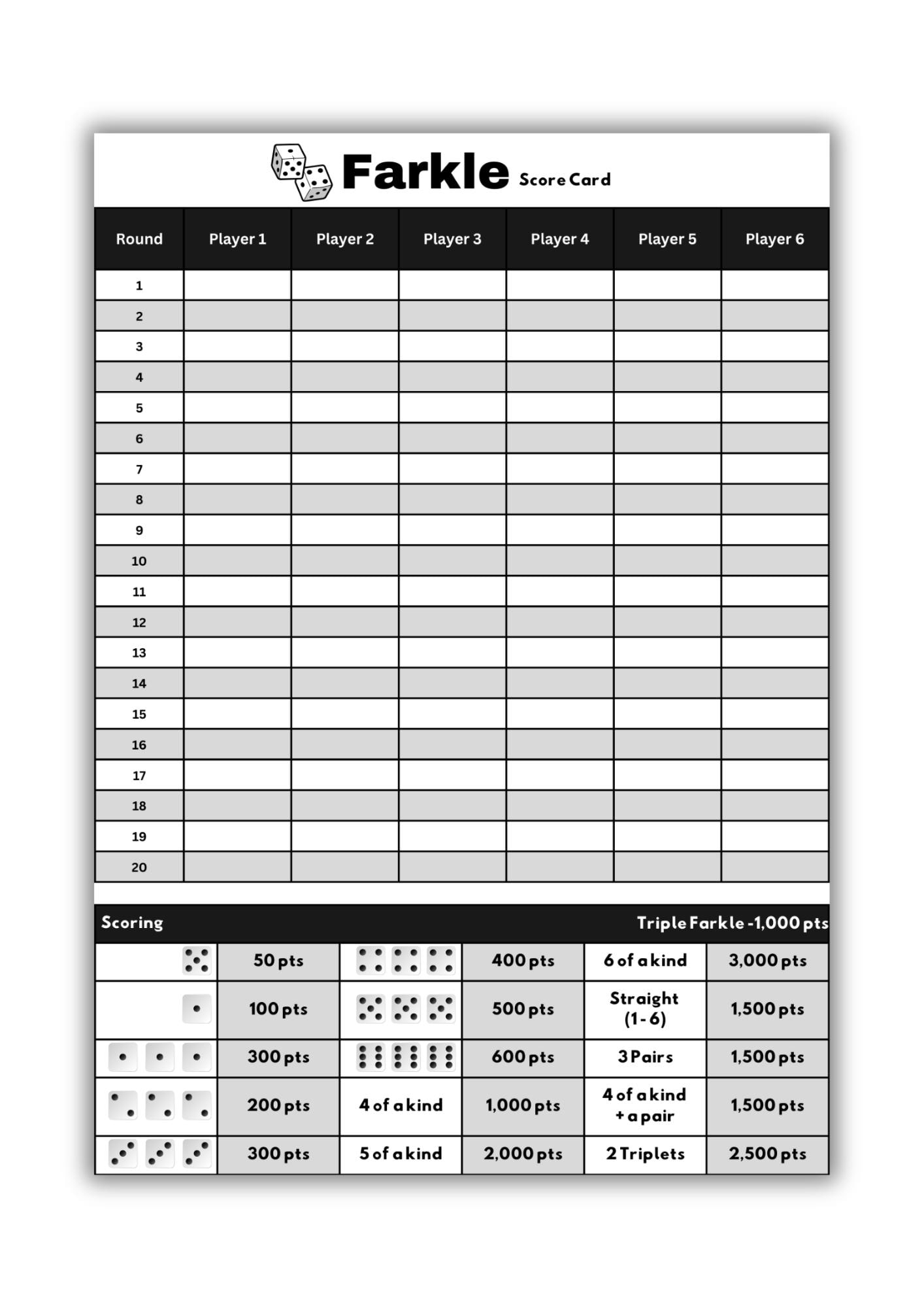 Farkle Score Sheet Free Printable