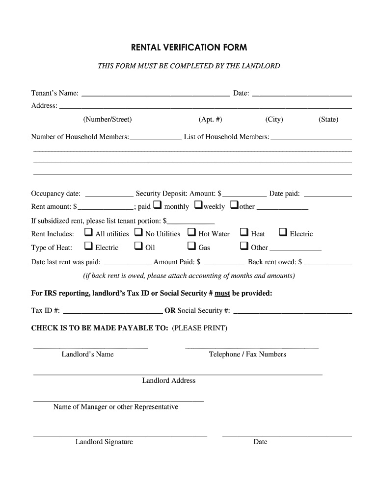 Free Printable Rental Verification Form