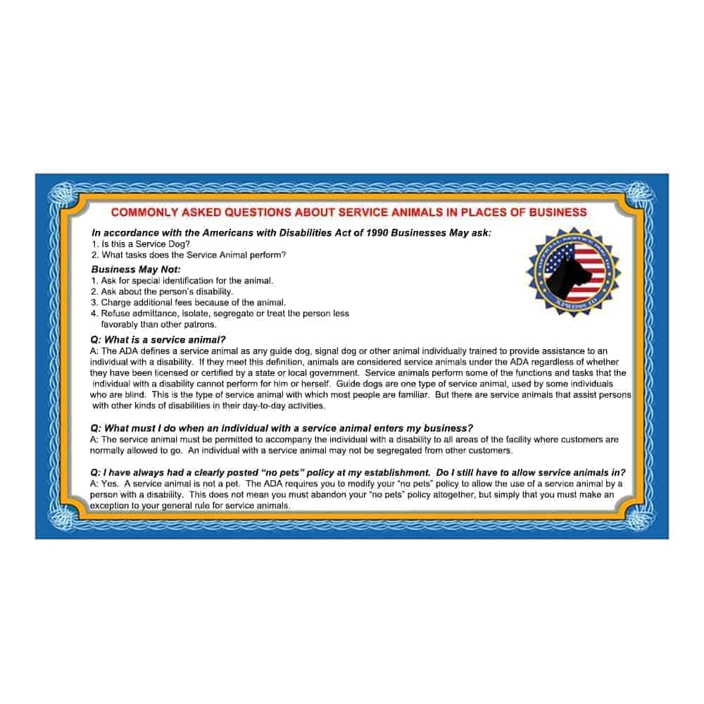 Free Printable Ada Service Dog Card