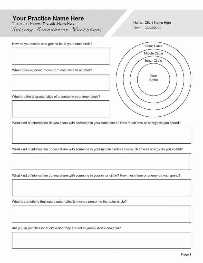 Setting Boundaries Worksheet PDF 