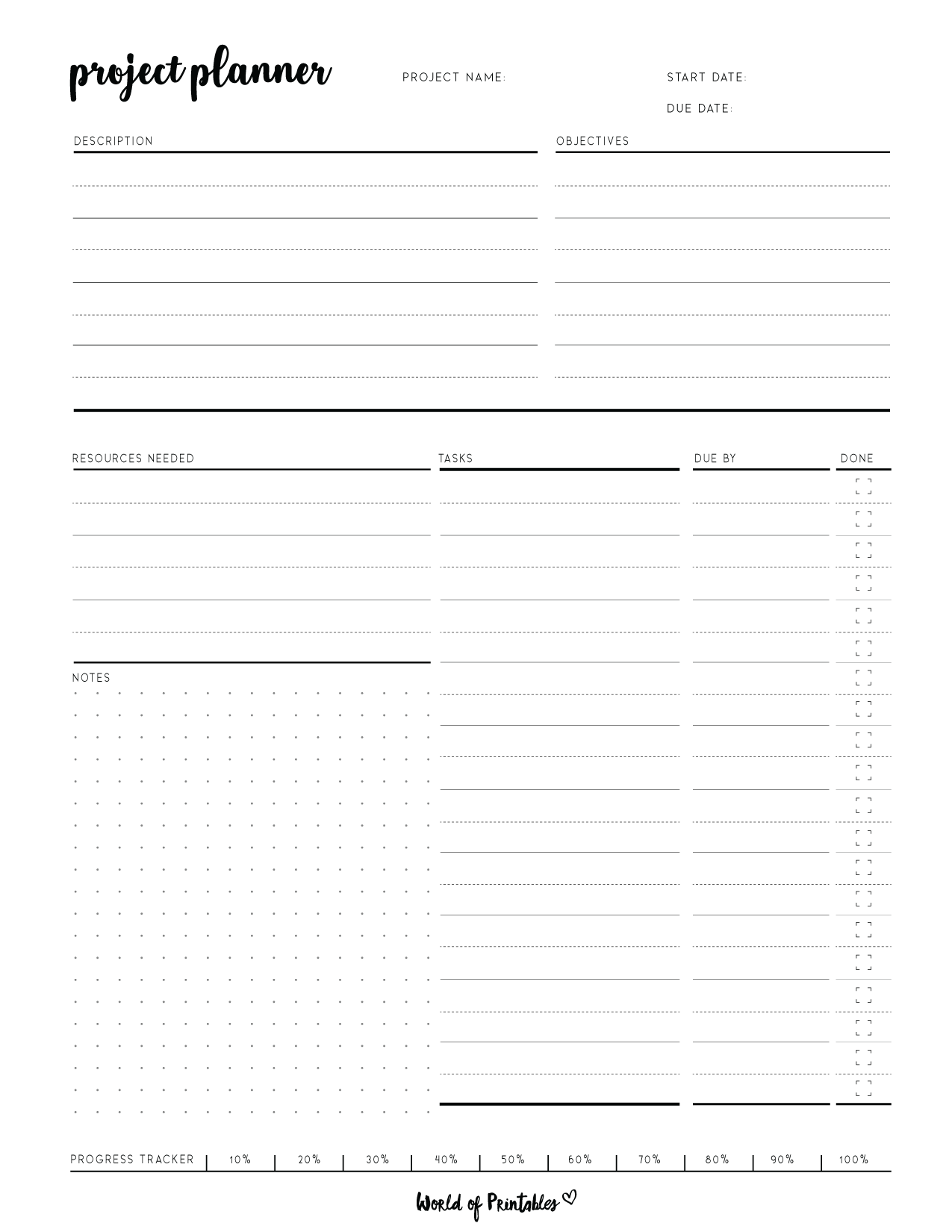 Free Printable Project Planner Template