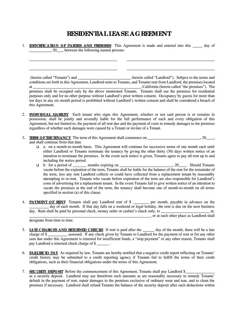 Free Printable Basic Rental Agreement Word