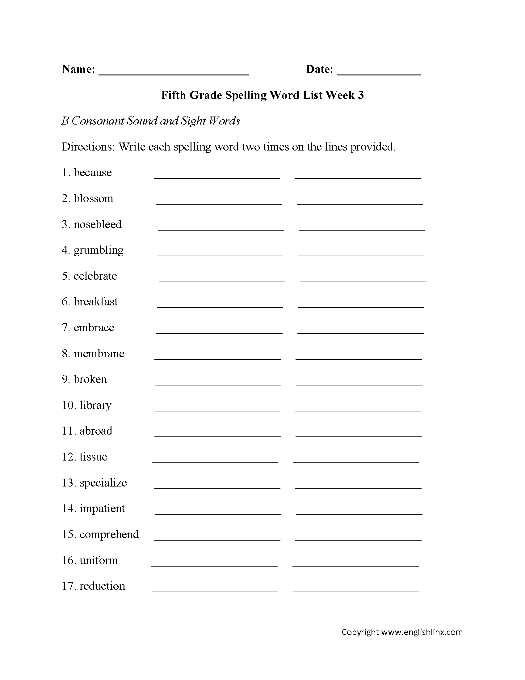 Spelling Worksheets Fifth Grade Spelling Words Worksheets