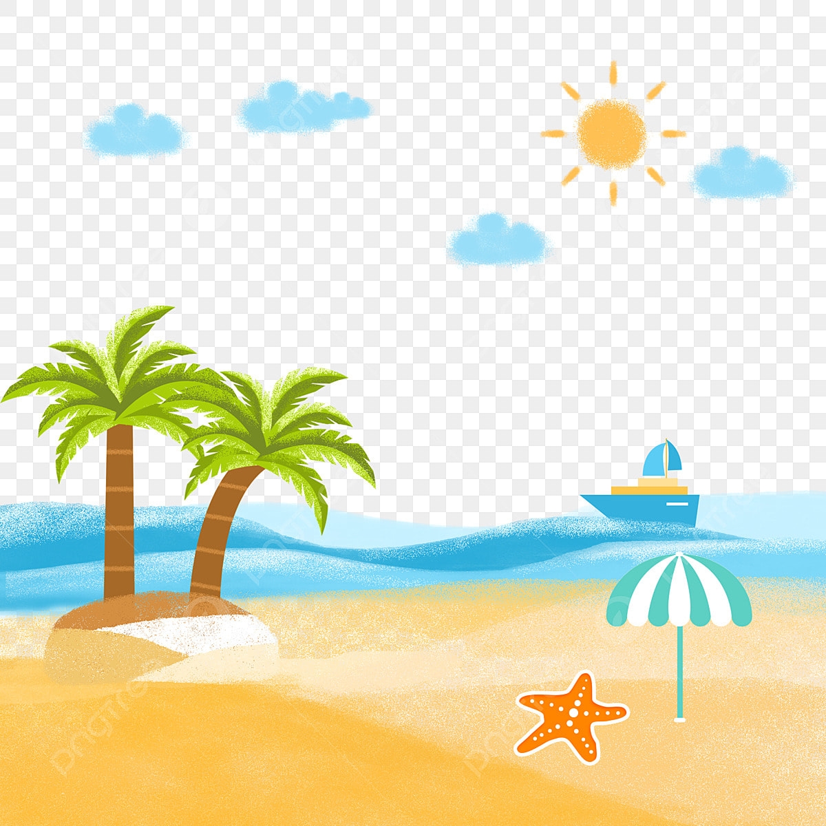 Summer Beach Scene Clipart Vector Summer Beach Cartoon Beach Beach Clipart Summer Day Summer Beach Hand Drawn PNG Image For Free Download