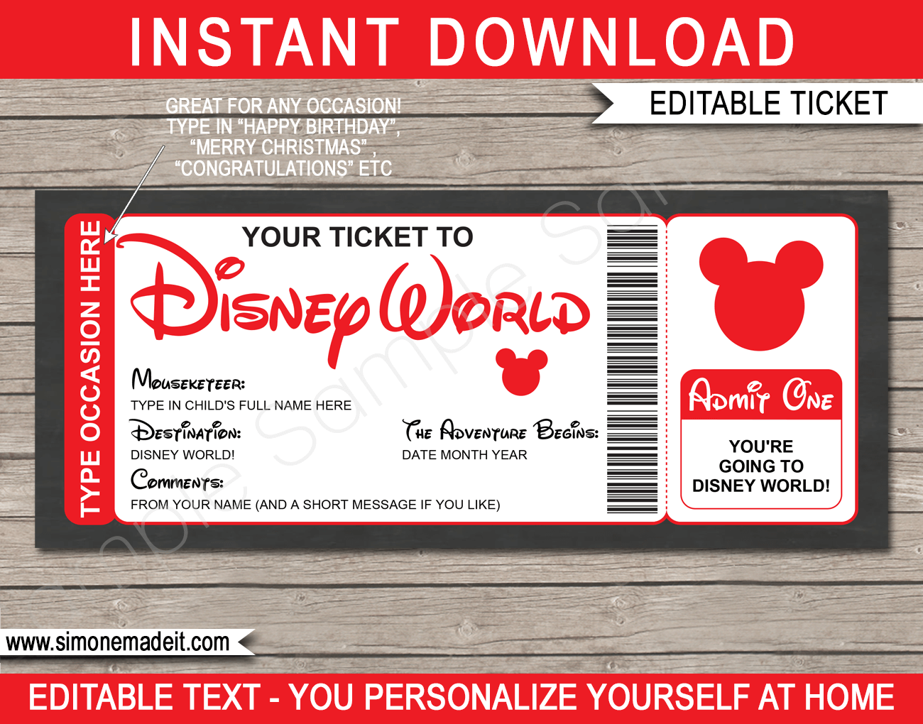 Free Printable Disney World Ticket Templates
