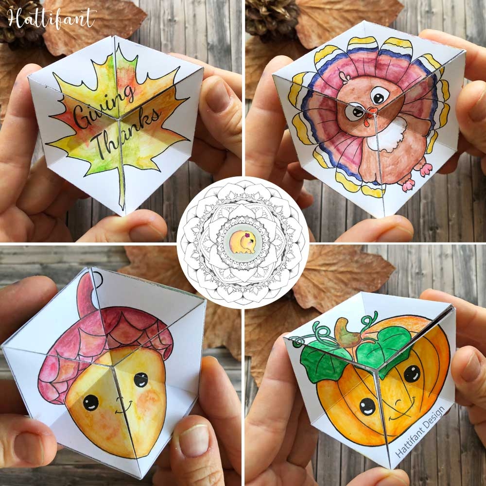 THANKSGIVING Kaleidocycle Paper Toy To Color Craft Hattifant