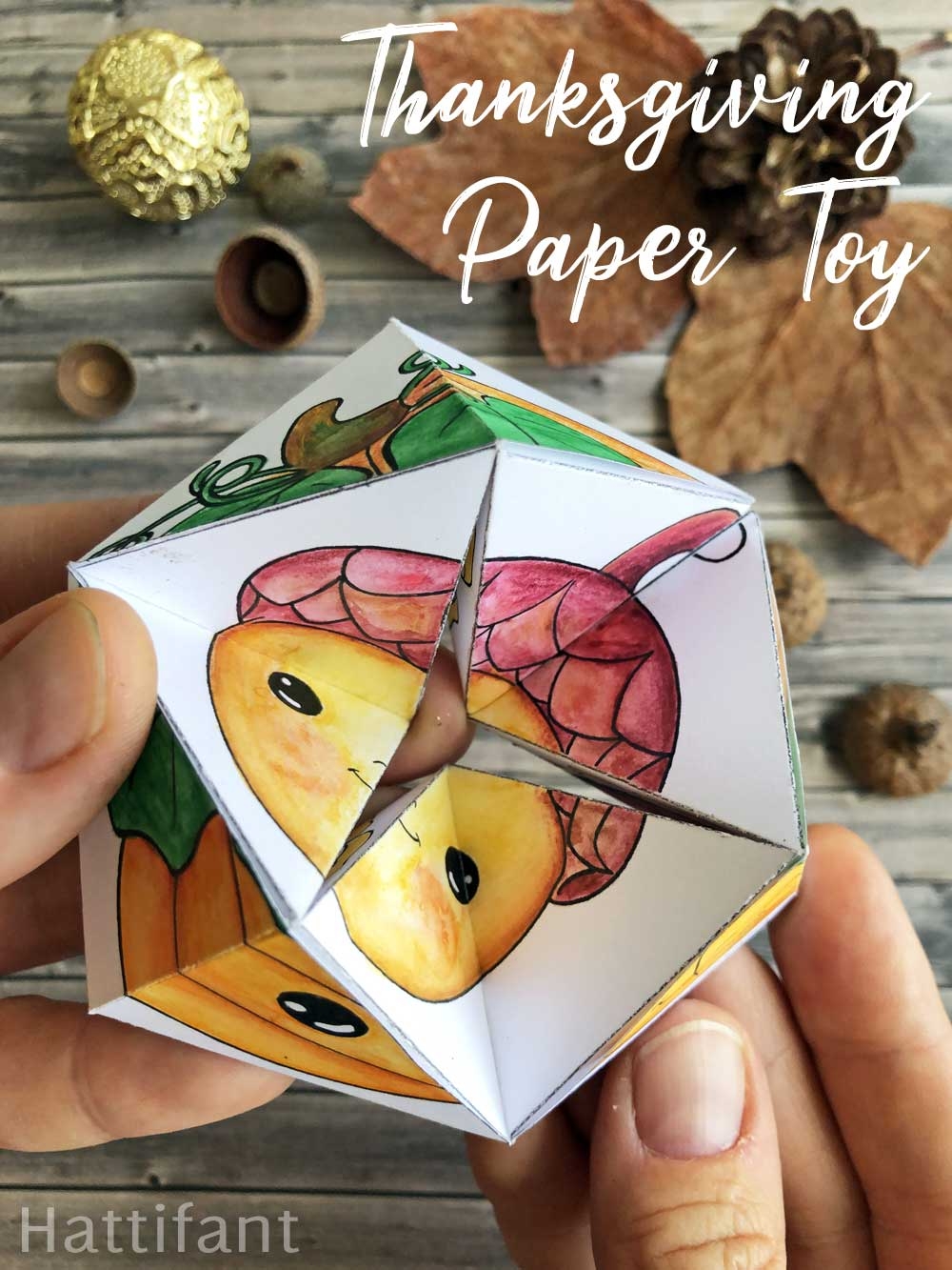 THANKSGIVING Kaleidocycle Paper Toy To Color Craft Hattifant