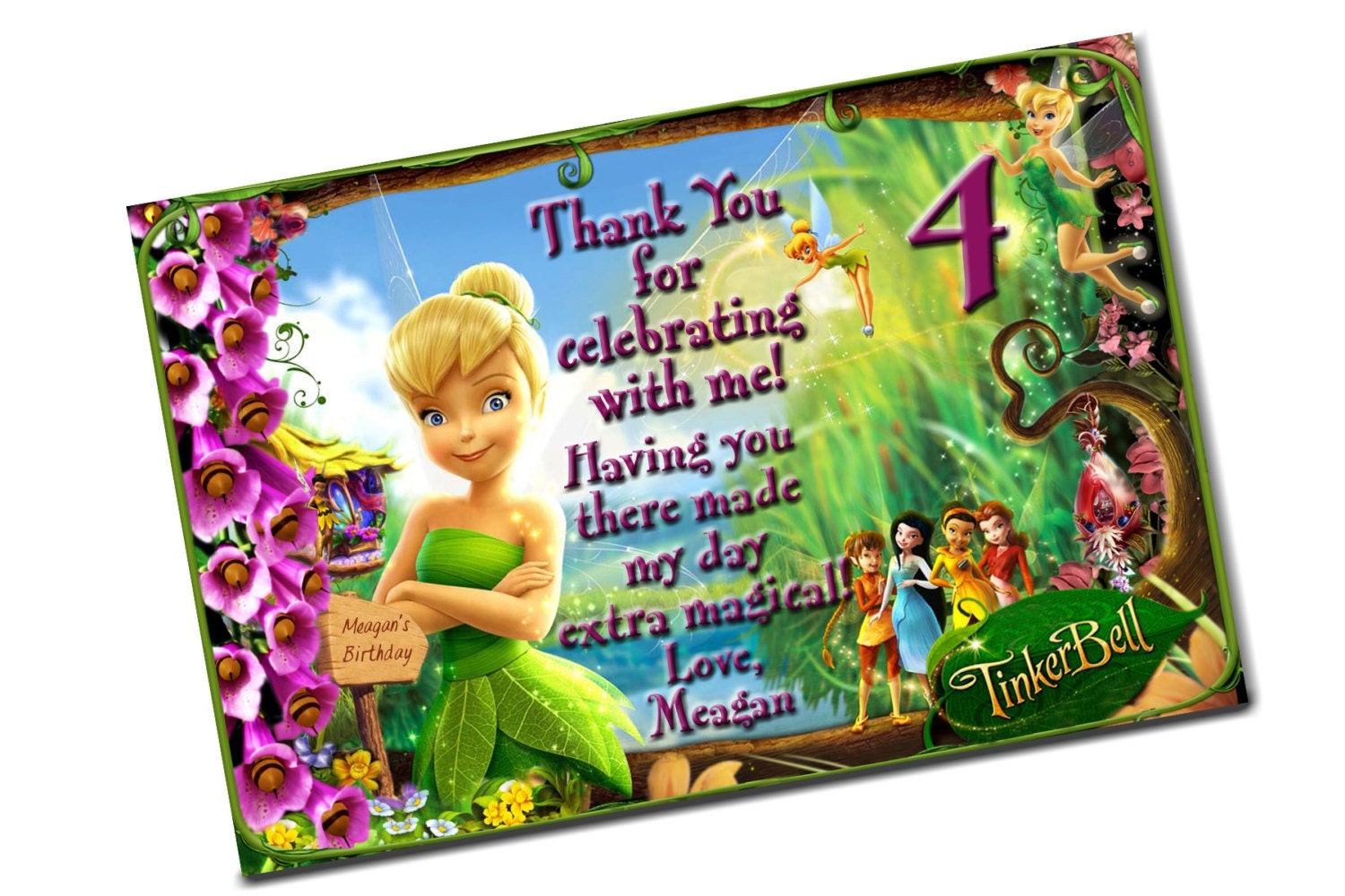 Tinkerbell Birthday Thank You Card You Print Digital Etsy