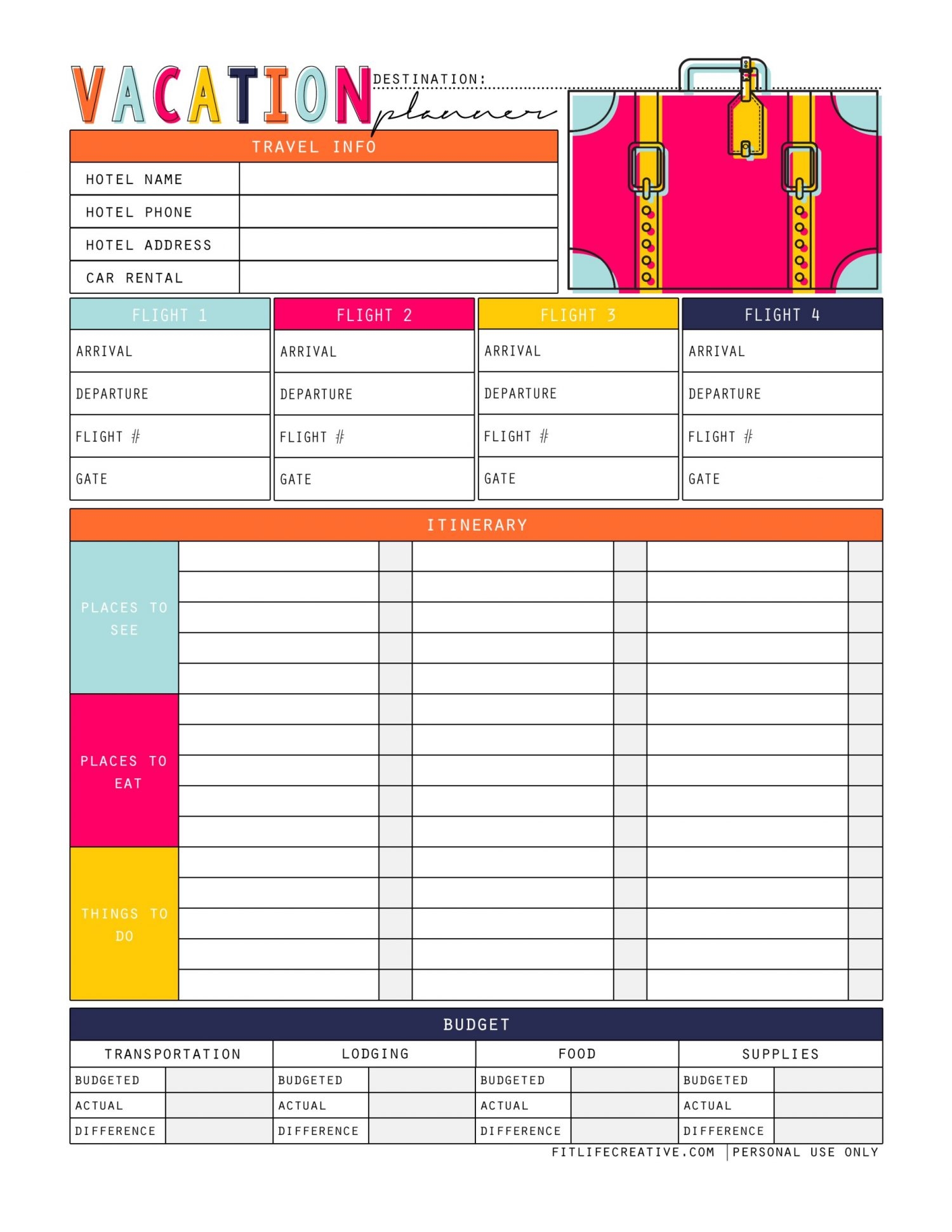 Free Printable Vacation Planner Template