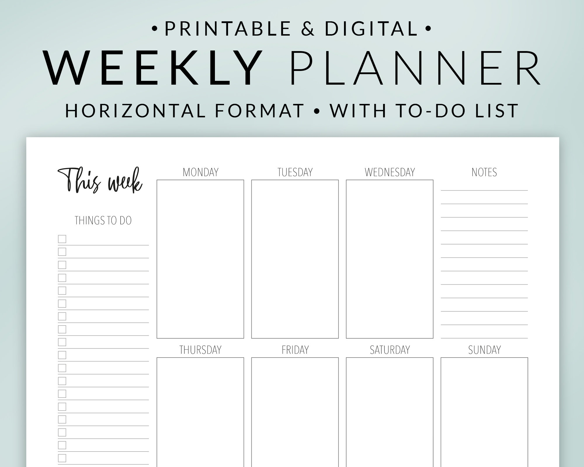 Free Printable Digital Planner Weekly Horizontal