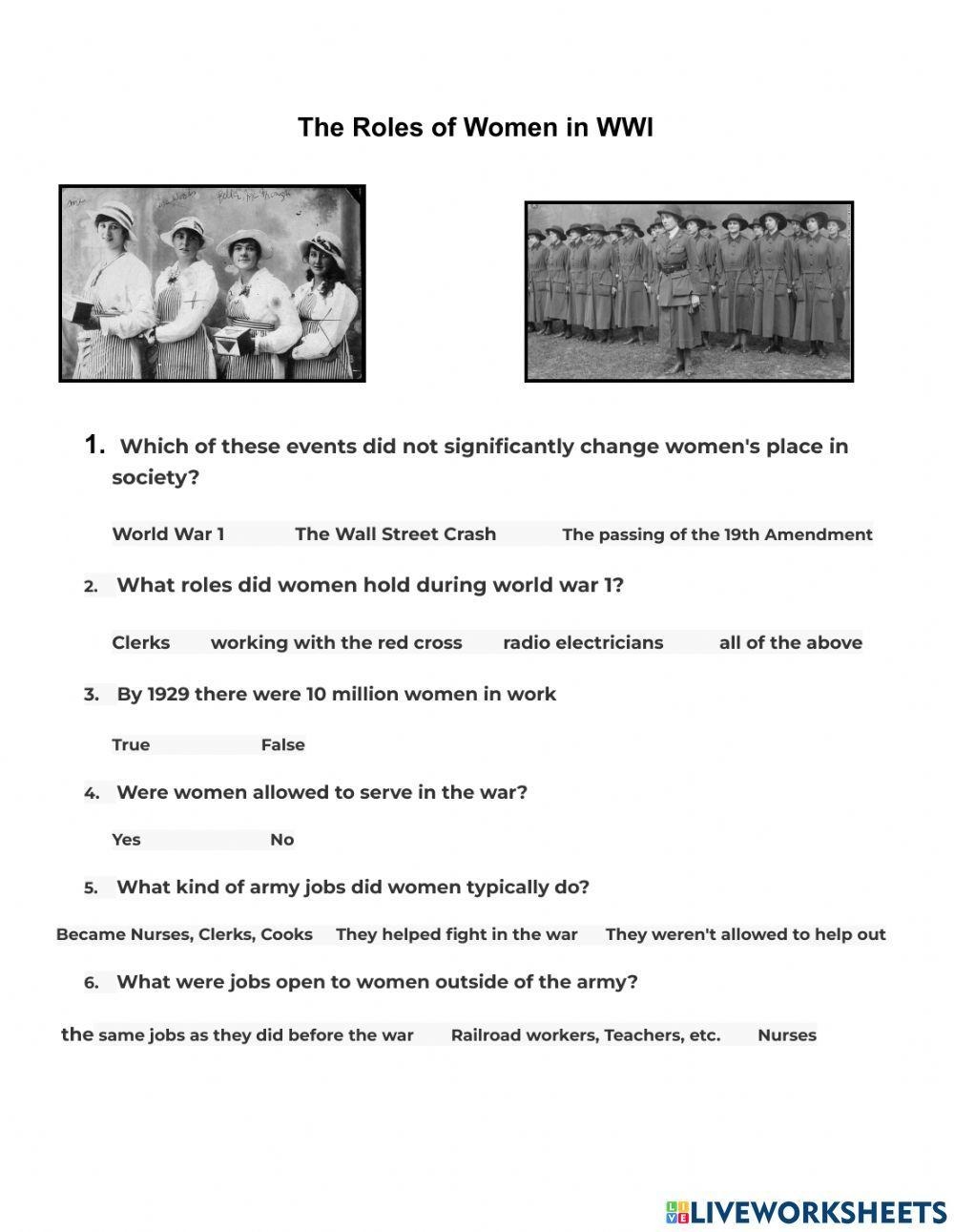 Free Printable World War 1 Worksheets